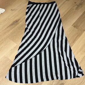 Daytrip Asymmetrical Black and Gray Striped Skirt
